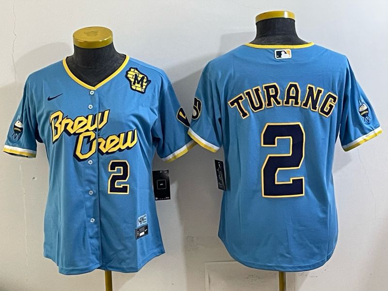 Women 2025 Milwaukee Brewers #2 Turang Light blue City Edition Nike MLB Jersey 05